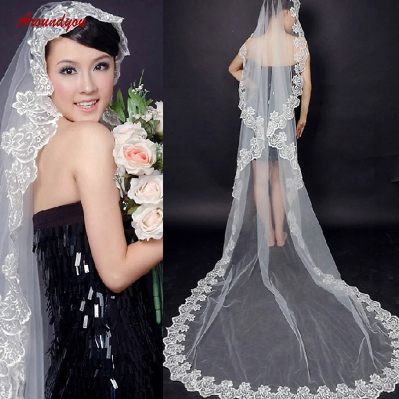 

White or Ivory Red Wedding Veils Long Cathedrals Bride Bridal Veils