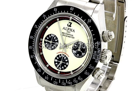 Ivory dial mechanical chronograph watch
