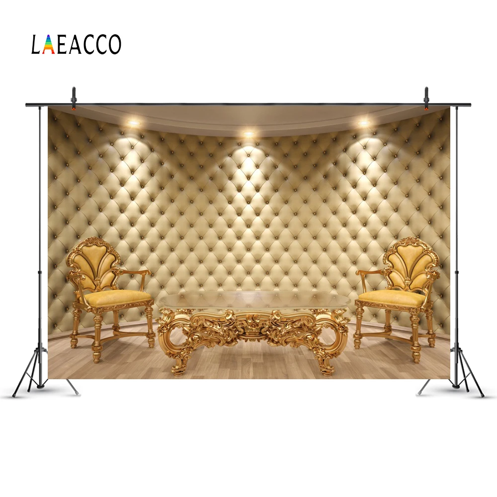 Фотофон Laeacco Golden со стульями настольными огнями декором интерьера винтажным