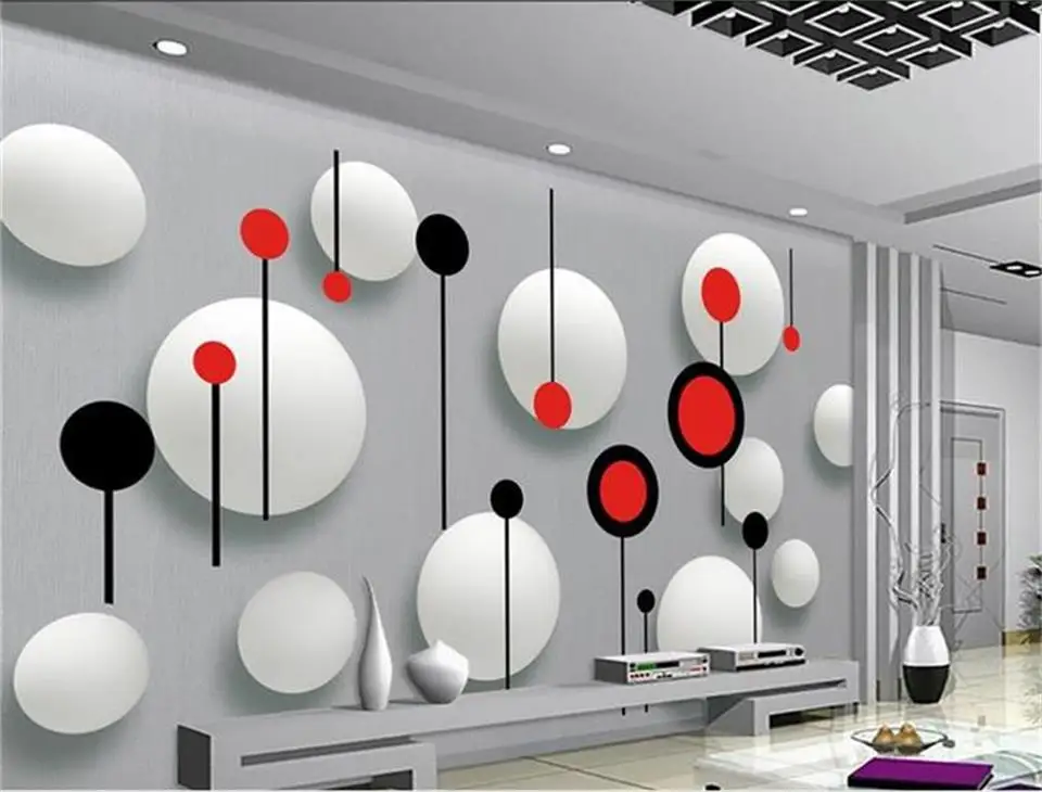 3d wallpaper photo wallpaper custom mural living room 3d red black white circles painting TV