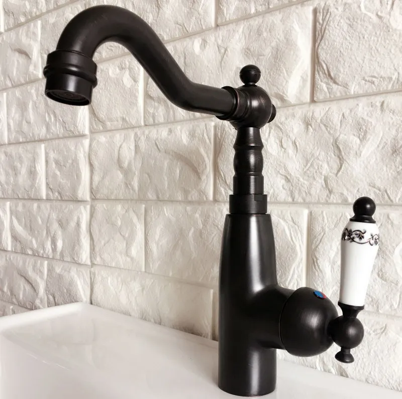 Swivel Spout Water Tap Oil Rubbed Black Bronze Single Handle Single Hole Kitchen Sink & Bathroom Faucet Basin Mixer Tap anf375