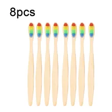 8 Шт Красочная головка бамбуковая Зубная Щетка Оптом Экологичная деревянная Радужная бамбуковая зубная щетка для ухода за полостью рта мягкая щетина