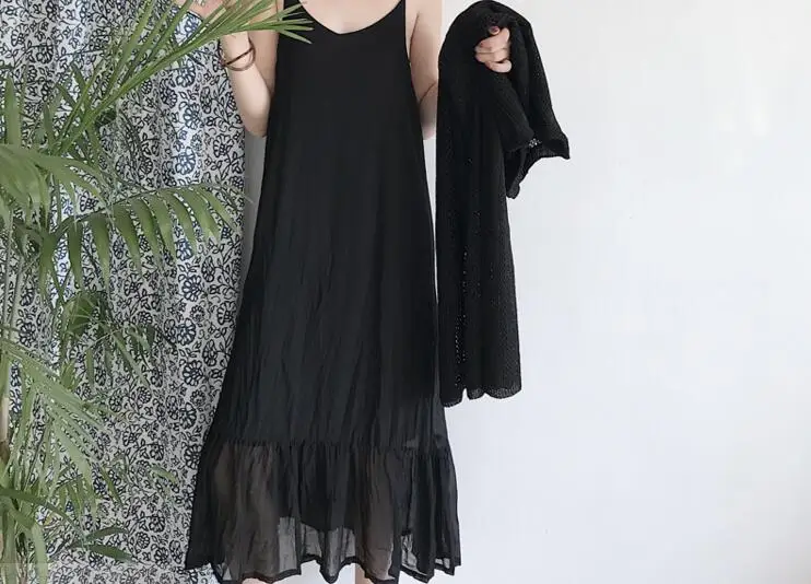 Summer Fashionable Korean Style Two Pieces Female Dress Chic Hollow Out Solid Knitting Blouse All-match Spaghetti Strap Dress7