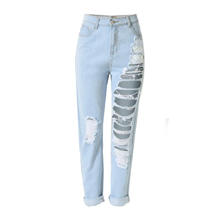 2017 New Spring Autumn Vintage Straight High Waist Hole