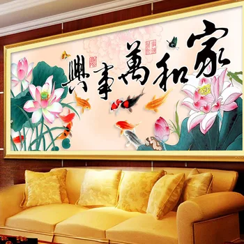 

QIANZEHUI,DIY Blossoming Peony and Nine Fishes Embroidery,Round Diamond Full rhinestone Diamond painting cross stitch,needlework