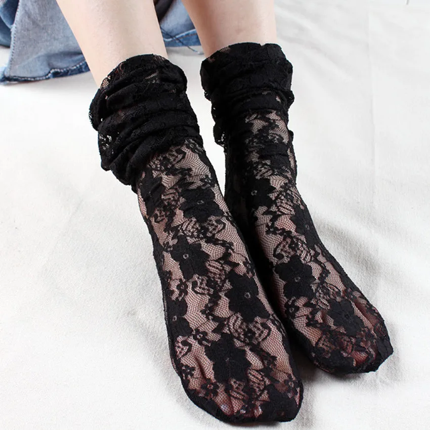MUQGEW Women's sweet Lace Socks Thin Transparent Silk Socks Skidproof