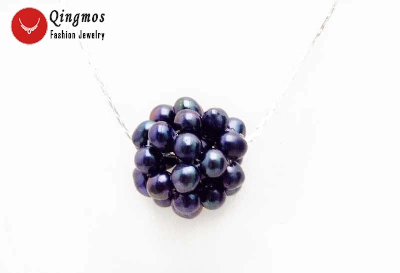 Black Pearl 1 Qingmos Red Natural Coral Handwork Weaving 18-20mm Round Ball Pendant Necklace for Women& Silver Plated 17'' Chain Chokers 6197 - Окраска металла: Black Pearl 1