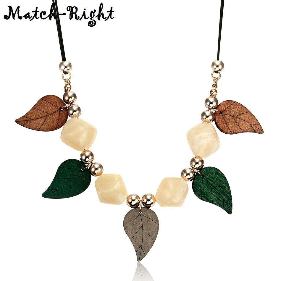 

Women's Wood Leaf Necklace for Women Geometric Beads Necklaces & Pendants Beaded Statement Necklace New Jewelry for Gifts NR075