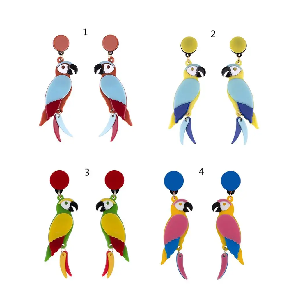 

Cute Parrot Earrings Acrylic Colorful Parrot Bird Drop Earrings Stand Out Summer Fashion Jewelry Long Pendant Dangle Earrings