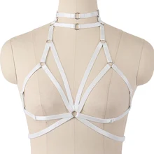 Белый корпус портупея бюстгальтер без косточек, подчеркивающие грудь бра топы из ремешков выдалбливают пряжки ремня Готический секс Топ Плюс Размеры для Для женщин Клубные вечерние Одежда для танцев