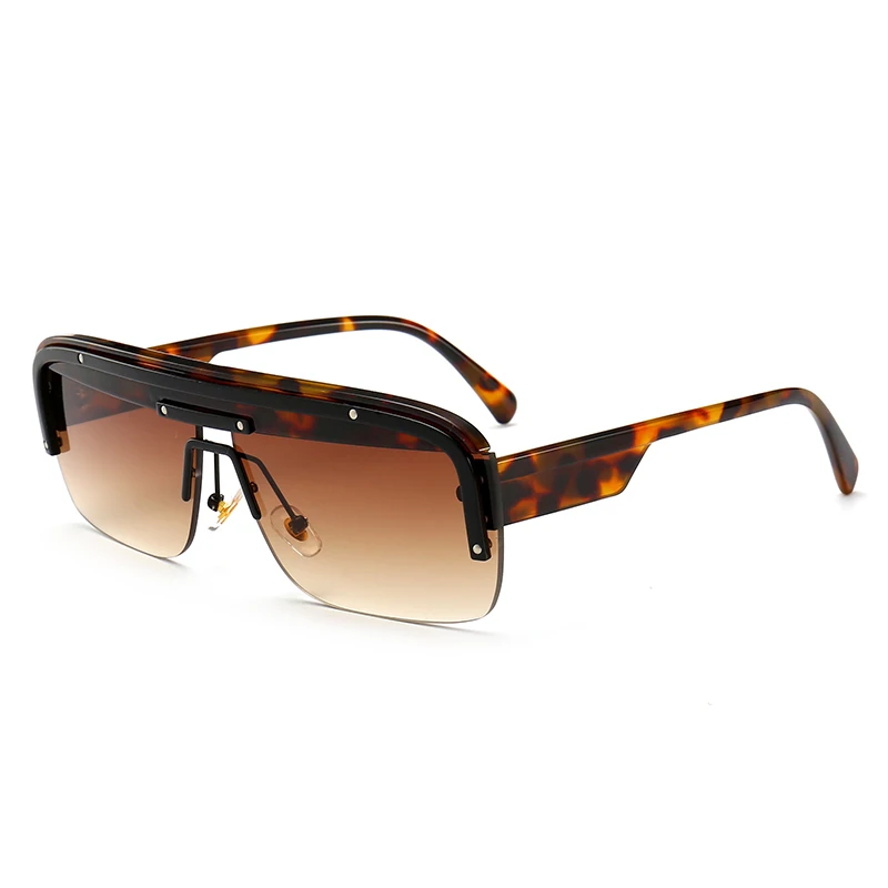 Прямоугольные очки, солнцезащитные очки для мужчин и женщин, модная двухцветная оправа, Оттенки UV400, винтажные очки 46068 - Цвет линз: C3 leopard tea