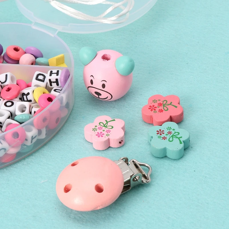 Baby Pacifier Chain DIY Set Jewelry Gift Unfinished Wooden Beads Pacifier Clips Diy