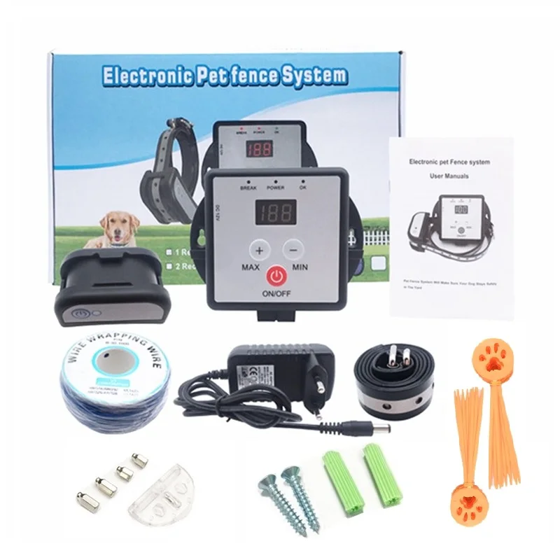 

Electric Dog Pet Fence System Kit Alarm Shock Rechargeable Waterproof Training Collar TPU Reflective Collar 300m Wire