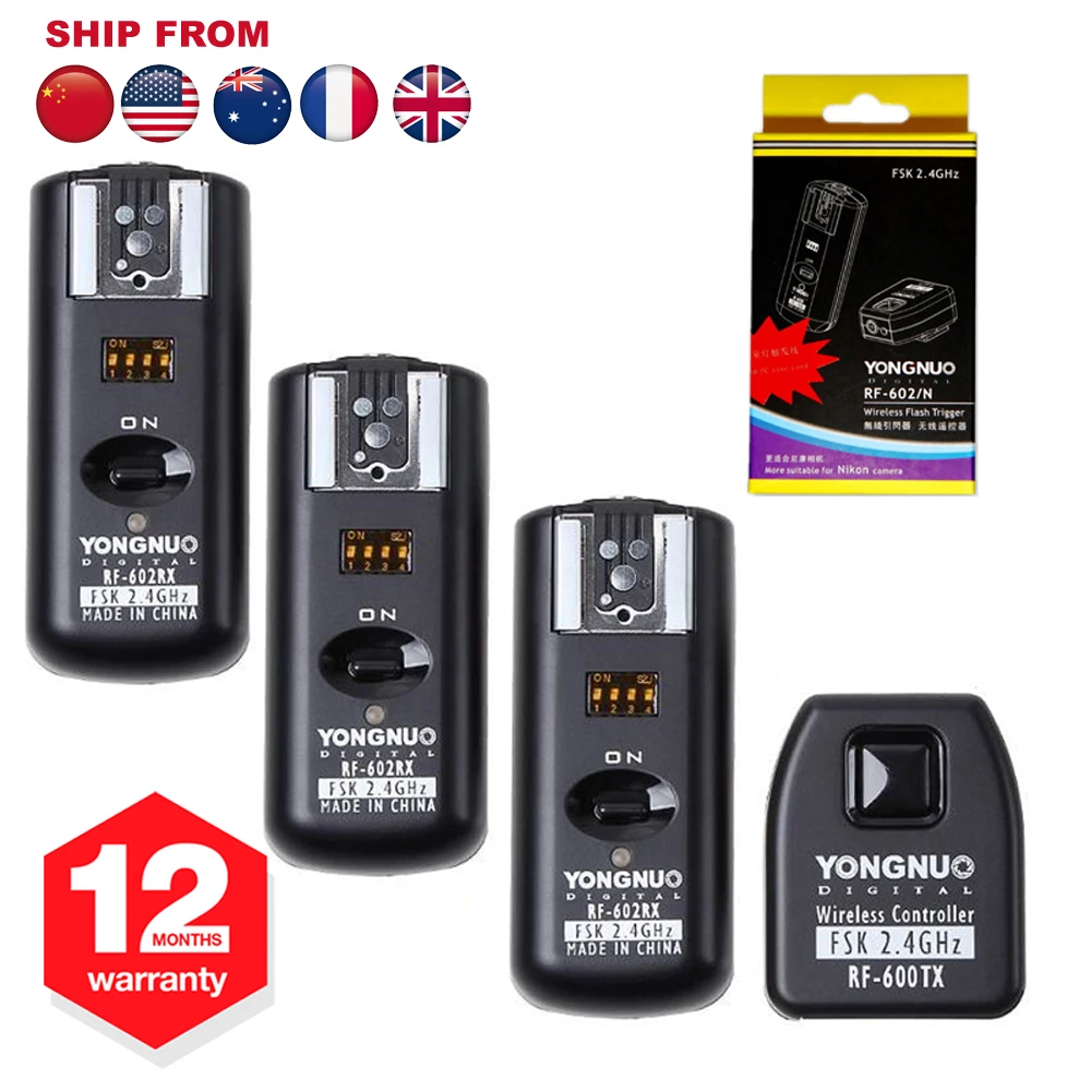 

Yongnuo RF-602 RF 602 2.4GHz Wireless Remote Flash Trigger with Studio Cord with 3 Receivers for Nikon Camera D90 D5100 D700 D3