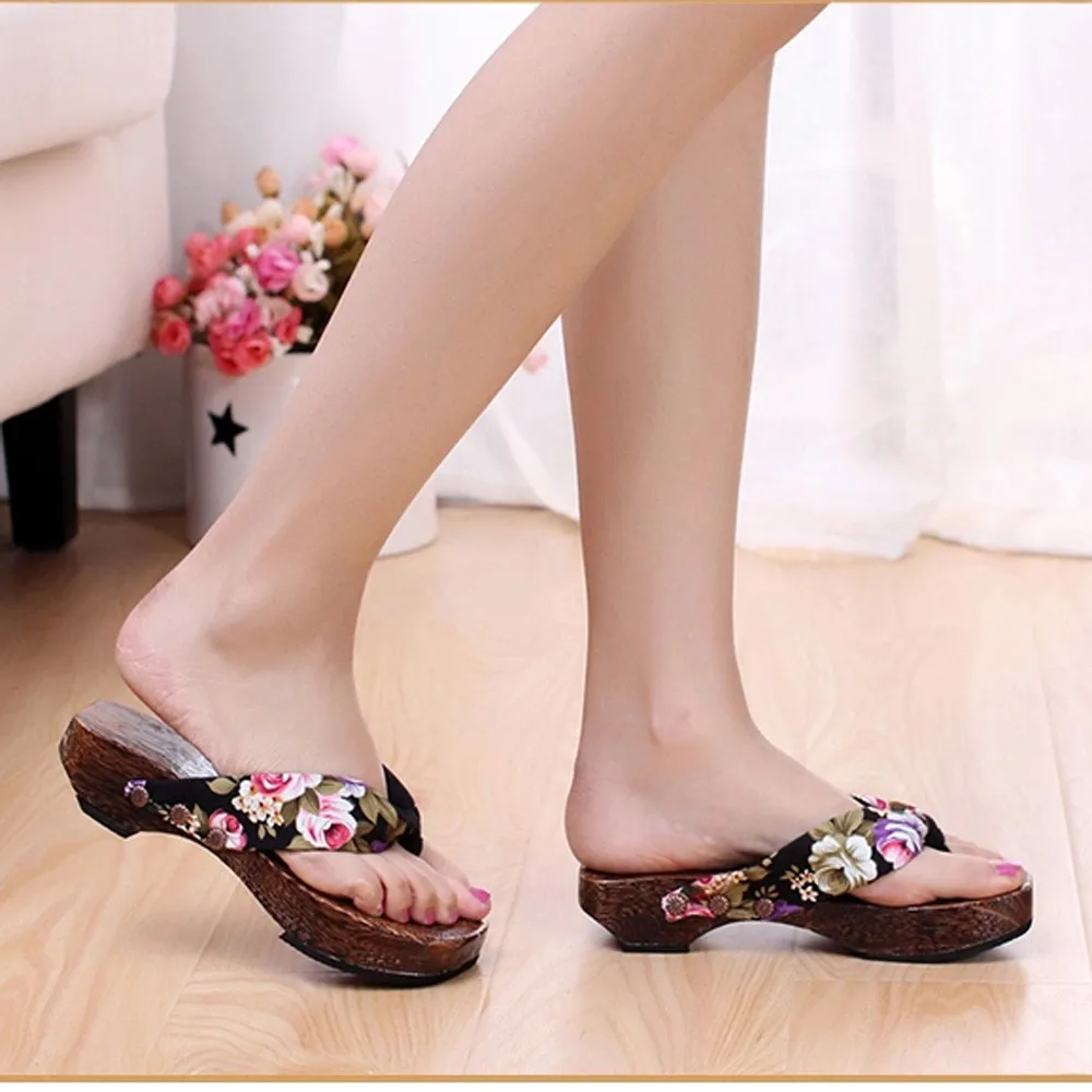 

flip flops in women's slippers Summer Platform Shoes Wood Women Sandals Clog Wooden Slippers Latest models @9