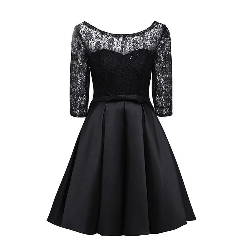 black Tanpell короткое платье для выпускного вечера Бургундия Совок Половина рукава колено длина линия платье бант сзади кружева вечернее платье на выпускной платье - Цвет: black