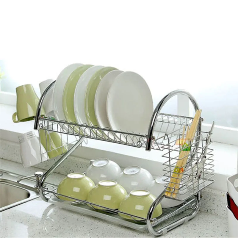 

2 Tier Kitchen Storage Shelf Stainless Steel Sink Sponge Holder Cutlery Drainer Storage Rack Plate Stand Shelves Drying Holder