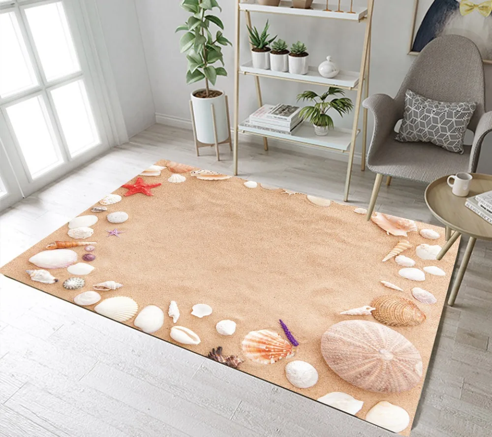 

LB Conch Shell Beach Area Rug Scallop Starfish Bedroom Floor Mat Indoor Carpet Seascape for Home Children's Living Room Bathroom