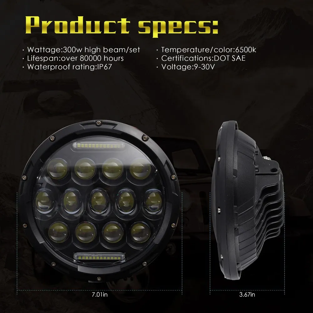 7 дюймовый светодиодный фар 300W \ 150 Вт круглые фары для Jeep Wrangler Hummer Светодиодный лампочки-фары Водонепроницаемый комплект фар автомобиля