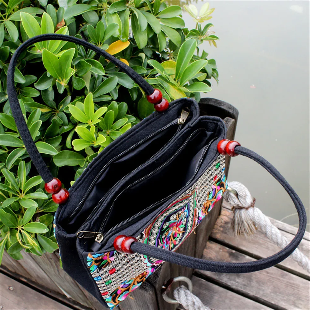 Женская Ручная сумка, вышивка в этническом стиле, модная сумка, Холщовая Сумка через плечо с верхней ручкой, сумки для улицы, индивидуальные цветочные женские сумки