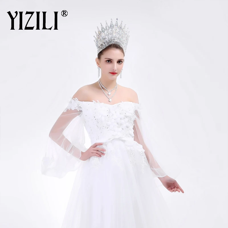 YIZILI nuevo lujo Europea grande de la boda de la novia magnífico cristal redondo grande reina corona boda pelo accesorios C021 - 4