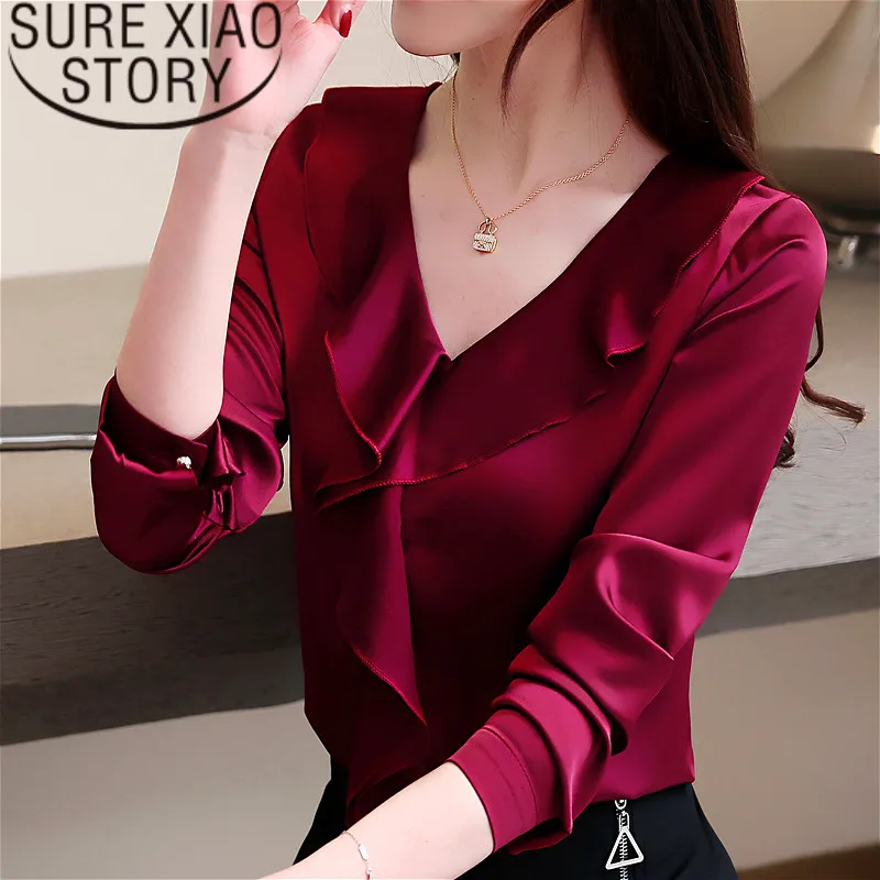 

blusas mujer de moda 2019 womens tops blouses Ruffles V-Neck shirts long sleeve shirts chiffon blouse plus size 2331 50