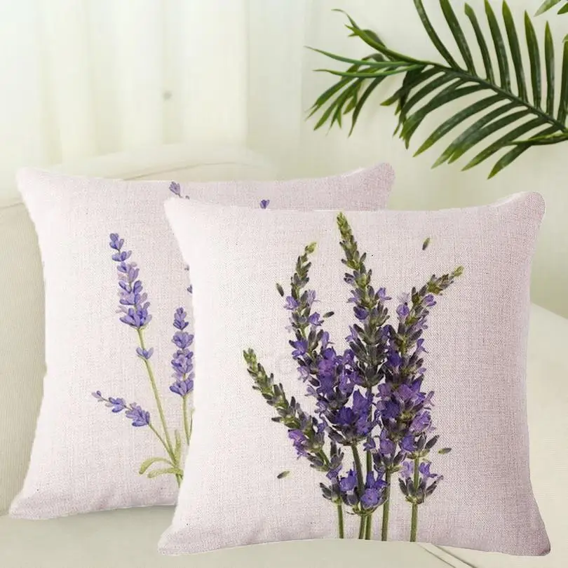 Simple Lavender Cushion Cover Purple Flower Bouquet Butterfly Print