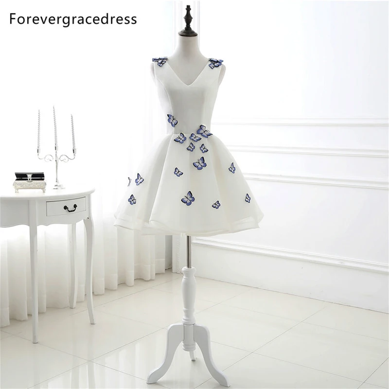 Forevergracedress Красивые Короткие платье для выпускного вечера V Средства ухода за кожей шеи без рукавов Кружева на спине Homecoming партии платье