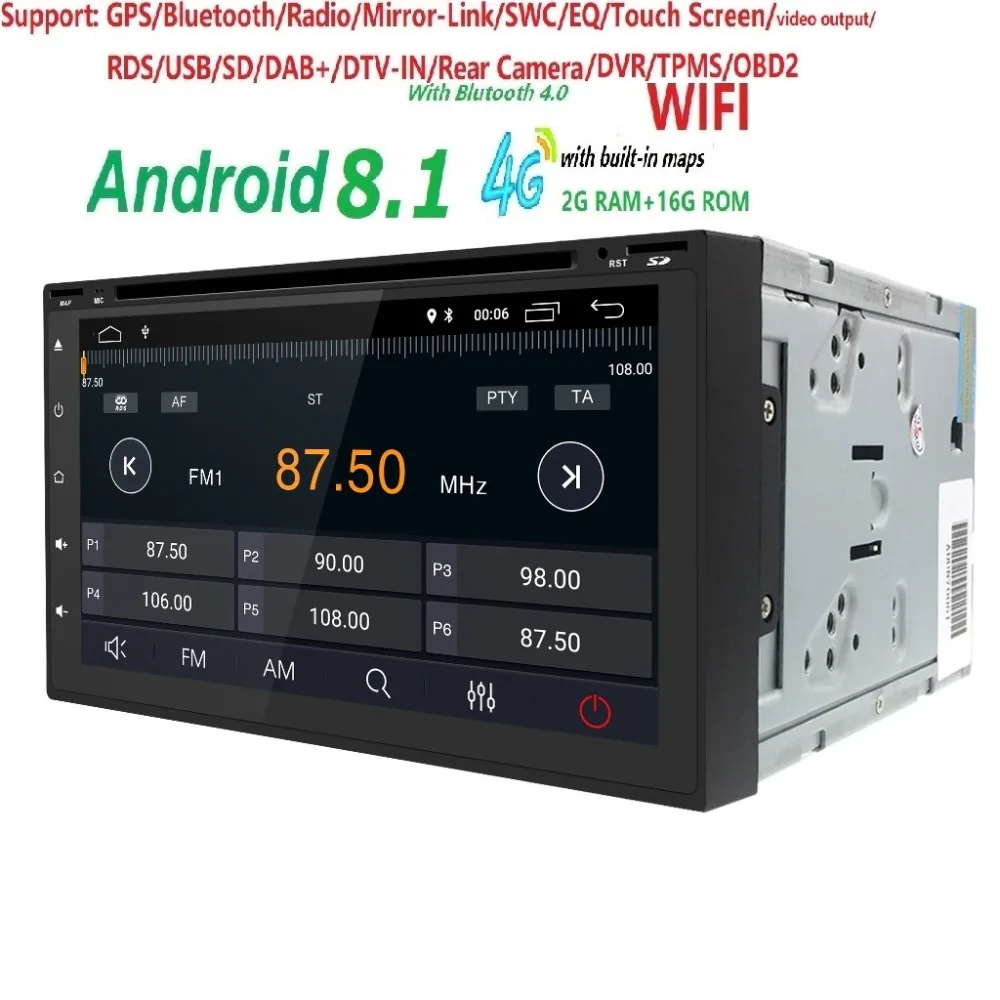 

New 7 Inch Universal 2G RAM Quad Core 4G Wifi Mirror link Android 8.1 Car DVD Radio player Support DVR DAB+ TPMS EQ RDS IGO map