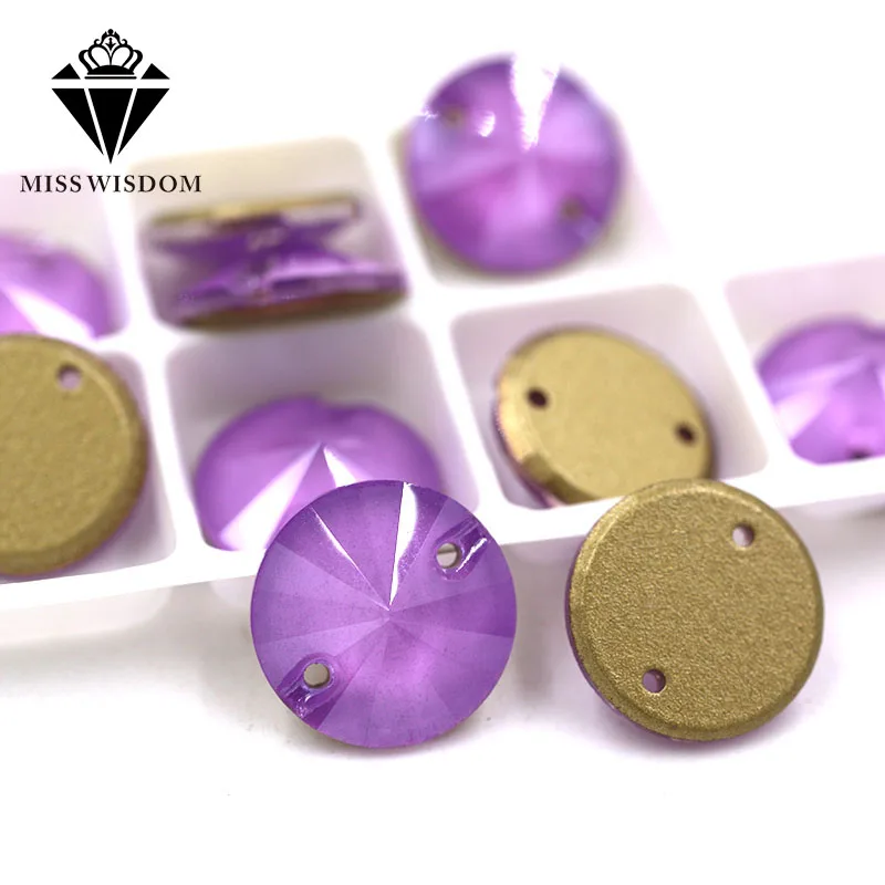 

New Flatback buckle glass sew on rhinestones double hole Round shape Violet Mocha crystal rhinestone diy clothing accessories