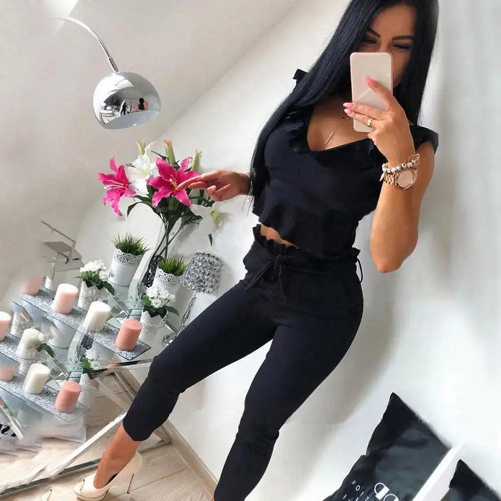 2019 المرأة دعوى سيدة عارضة الصلبة منزعج كم أعلى طويلة السراويل يحدد اثنين من قطعة الإناث تي شيرت المرأة مجموعة ملابس 2019 المرأة دعوى سيدة عارضة الصلبة منزعج كم أعلى طويلة السراويل يحدد اثنين من قطعة الإناث تي شيرت المرأة مجموعة ملابس