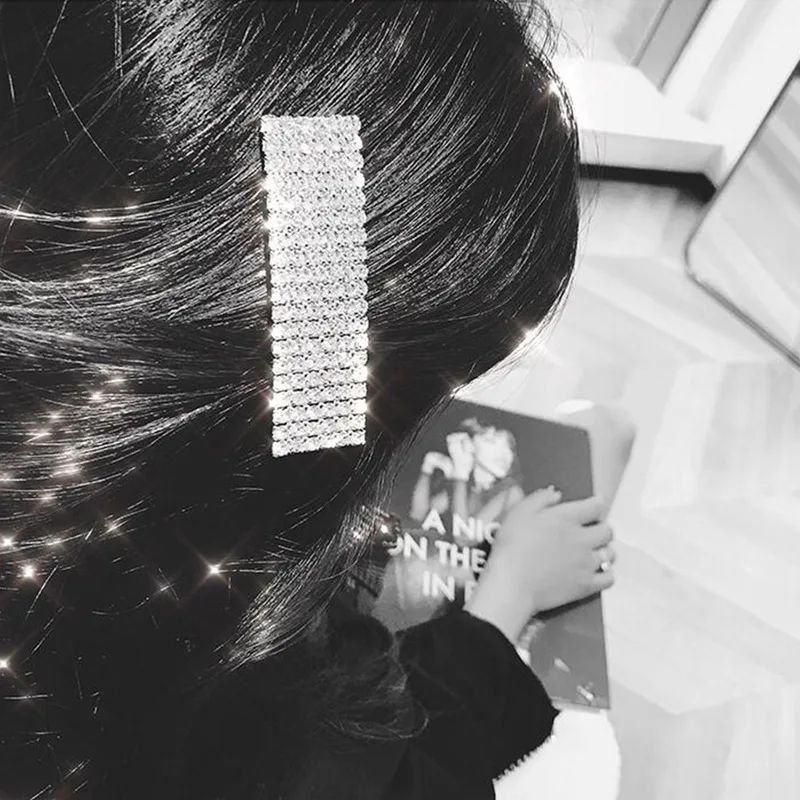 

Elegant Full Crystal Rhinestone Bling Hair Pins Silver Color Barrettes Women Wedding Hairclips Hair Ornament For Girls Gift
