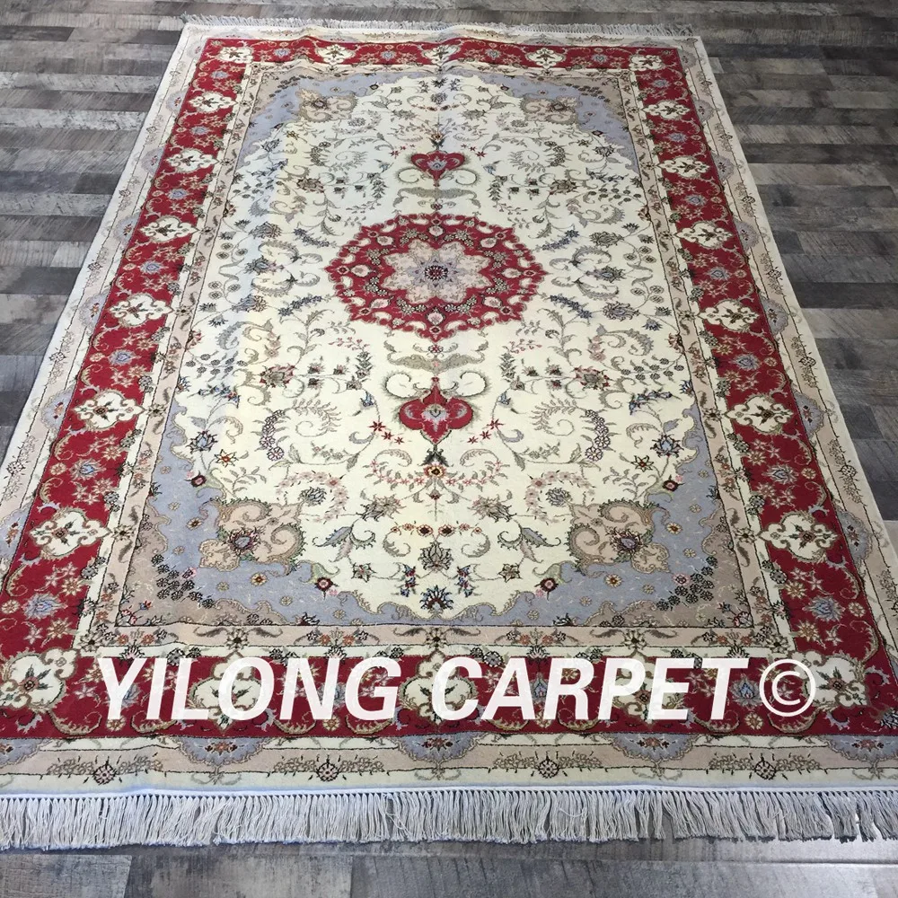 Yilong 5'x8 ручной работы белый персидский Ковры красный Восточный медальон шелк шерсть Ковры (wy2035s5x8)
