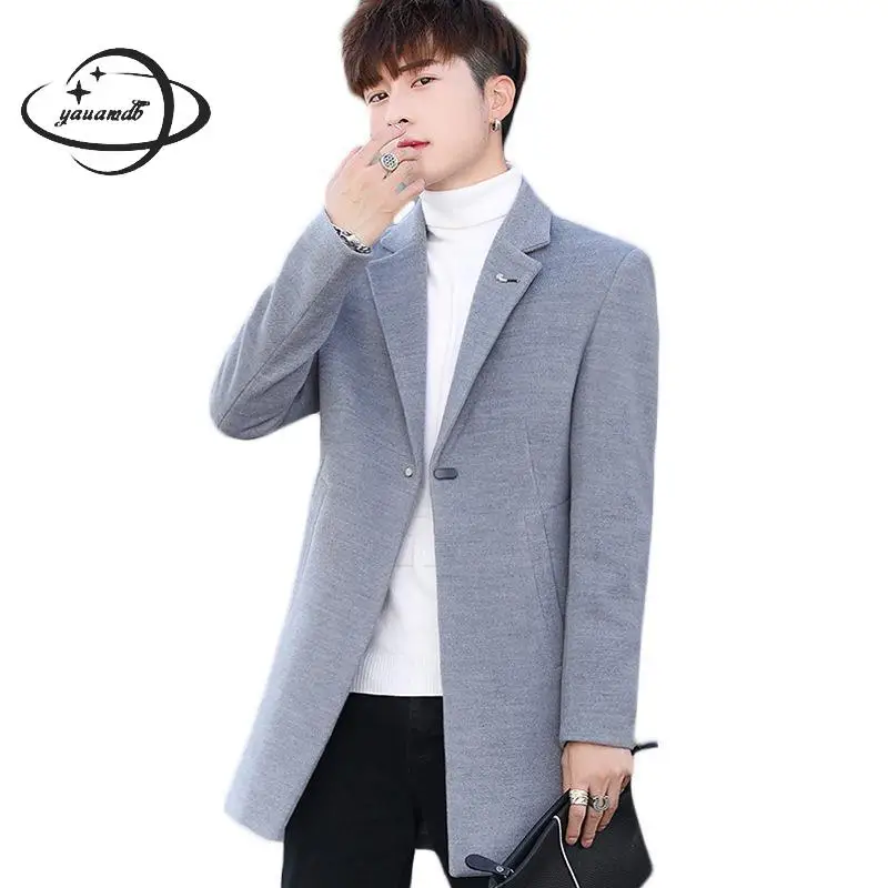 

YAUAMDB mens wool coats spring autumn M-3XL male blends jackets clothing single button Letters embroidery man outerwear ly131