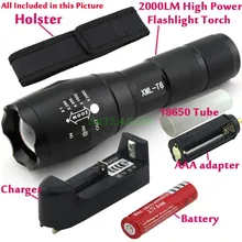 E17 CREE XM-L T6 2000 Lumens Zoomable LED Flashlight Torch light +1 * 4000mah 18650 Rechargeable Battery + charger + holster