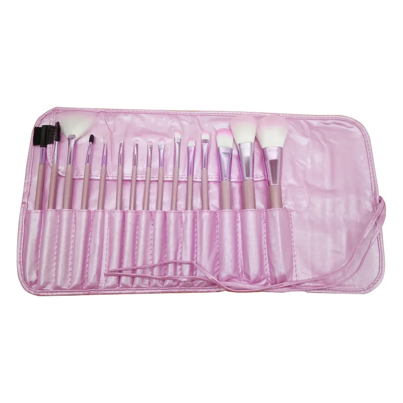 Pink Soft Face Makeup Brushes Tool Set Cosmetic Professional Eyeshadow Powder Best Beauty Make Up Brushes Bag roll 15pc Blending 09 (3)