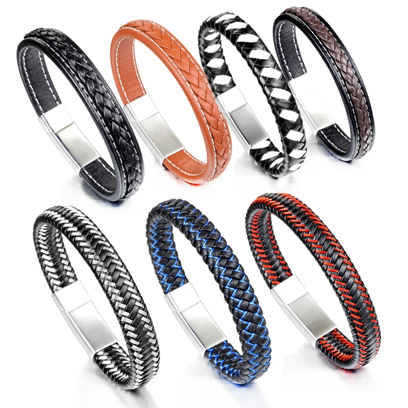 

Bracelets For Men Women Fashion Stainless Steel Jewelry Magnetic Buckle Handmade Genuine Braided Bracelet