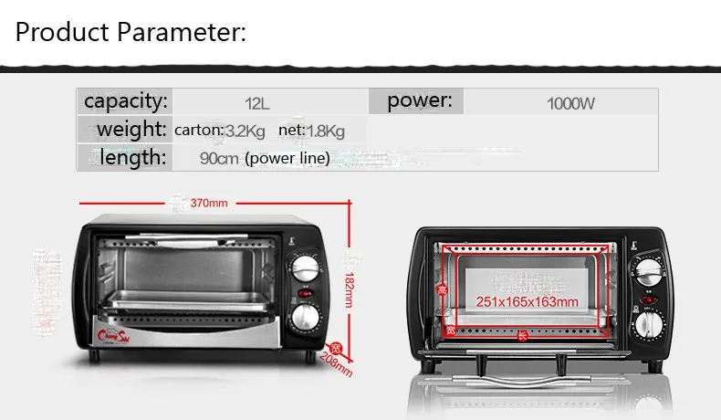 12л емкость 1000 Вт Мощность Бытовая мини печь для выпечки Нержавеющая сталь электрическая стеклянная выпечка в духовке тостер кухня