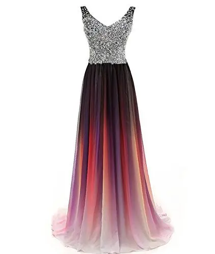 Same with picture Doragrace robe de soiree бисером шифон v-образным вырезом без рукавов размера плюс градиентные Вечерние платья Длинные платья для выпускного вечера - Цвет: Same with picture