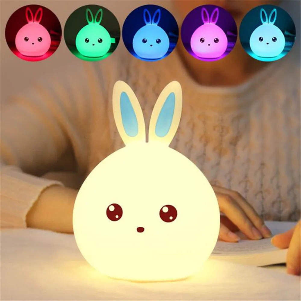 Rechargeable Rabbit LED Night Light Cute Bunny Light Multicolor