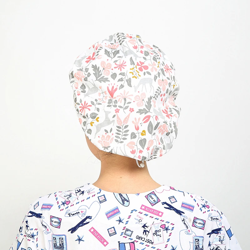 2018 новый скраб медицинская одежда хирургические Кепки s Для женщин, врач и медсестра длинные волосы медицинской Цветочный принт начес Кепки