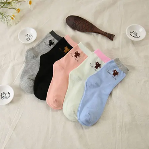 5 colors random Z Милые Носки с рисунком кота; женские повседневные хлопковые носки средней длины без пятки; Модные женские носки; 5 пар/лот = 10 шт - Цвет: 5 colors random Z