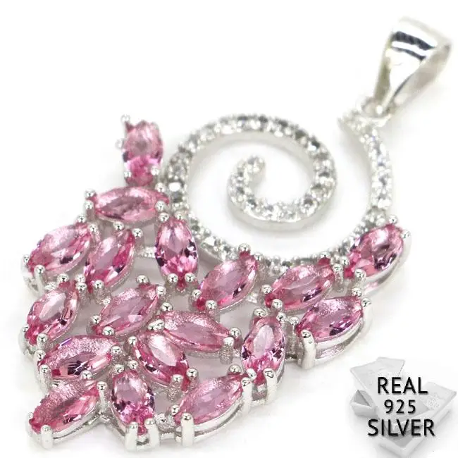 

Guaranteed Real 925 Solid Sterling Silver 2.6g Deluxe Top Pink Tourmaline CZ Engagement Pendant 38x20mm