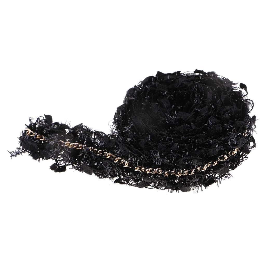 fityle 1 Yard Polyester Material Hairy Design Ribbon Chain Lace Sewing Embellishment 35mm For Bag, Clothes, Headwear.