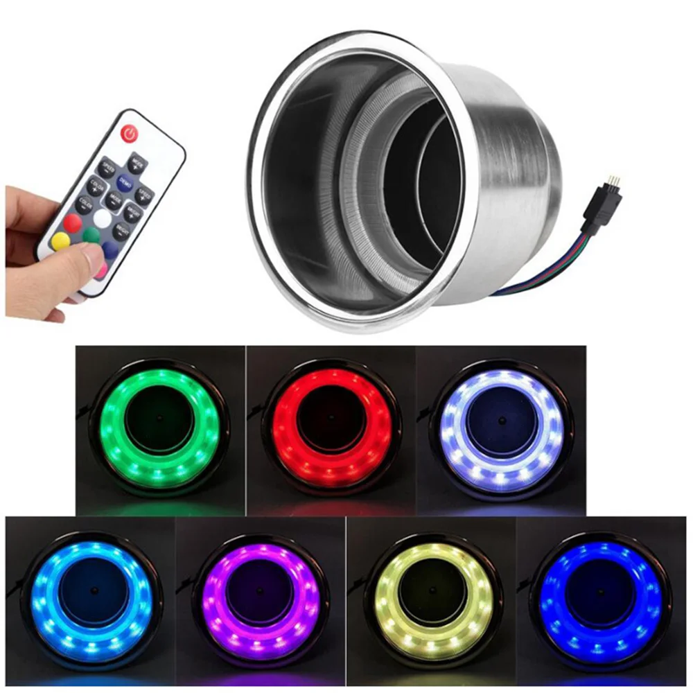 

Cup Holder RGB LED Light Drink Cup Holder Remote Control Stainless Steel for Marine Boat Car Truck RV