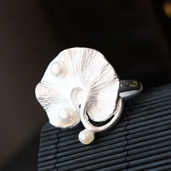 

925silver Hannaford wholesale authentic 925 sterling silver ring inlaid handmade natural freshwater pearls retro food ring