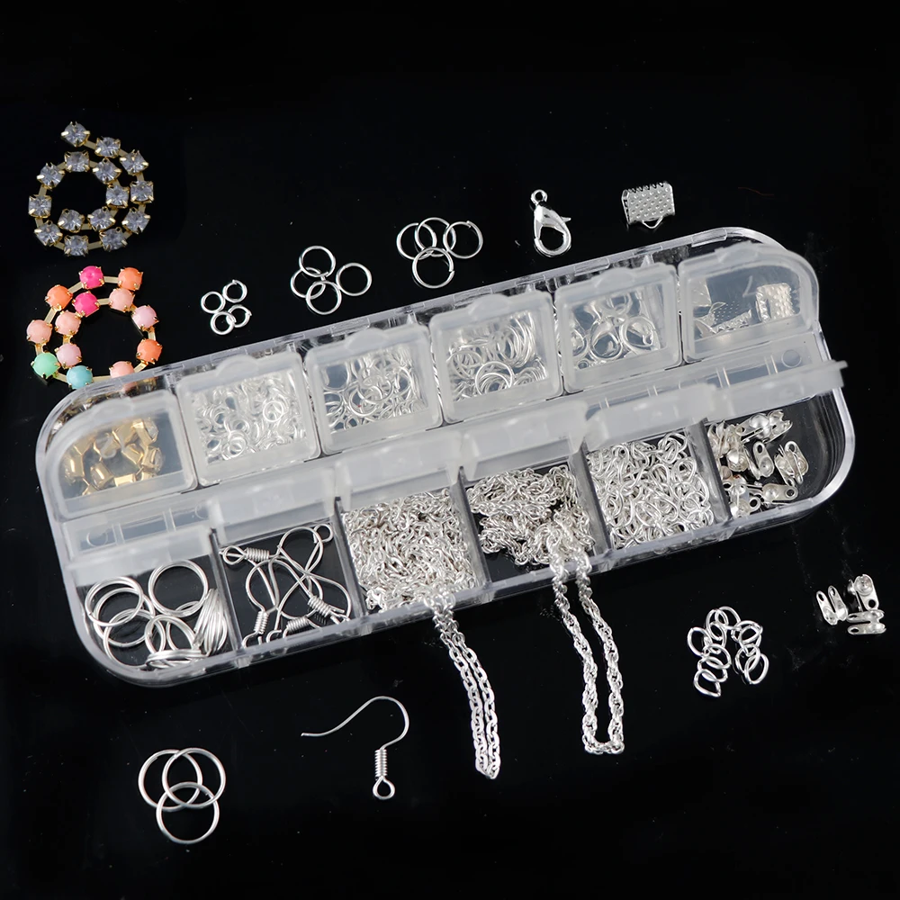 

1Box Set Silver Ancient Green Metal Beads Cup/Drill Chain/JumpRings/Pins/Chain/Lobster Buckle Jewelry Findings