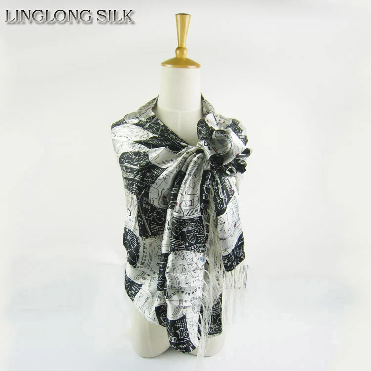 

100% Silk Charmeuse Satin Tassel Scarf 55cm*160cm Long Scarf Women Pure Mulberry Silk Scarves/Shawls/Classic Grey/Spain Desigual