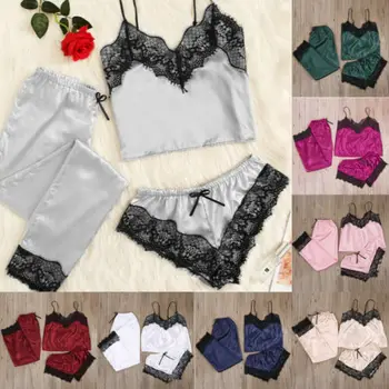 

Women Sexy Lace Dress Underwear Sleepwear+Shorts Long Pant Nightwear