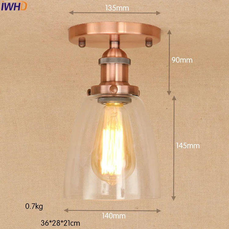 IWHD латунь цвет светодиодный потолочная винтажная лампа стекло гостиная освещение Лофт промышленный винтажный потолочный светильник Эдисона стиль освещение